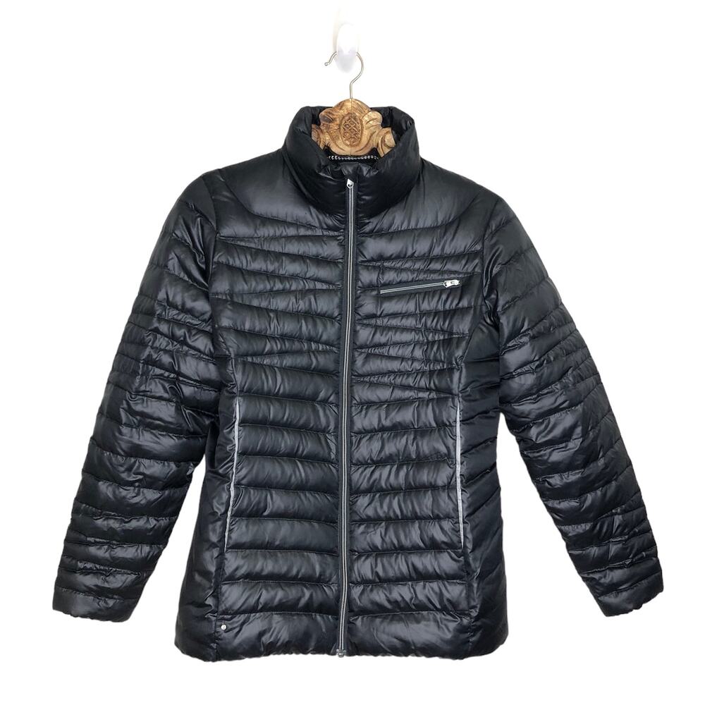 Spyder Timeless Down Jacket Winter Coat Puffer Black Glossy Zip Up High Neck L